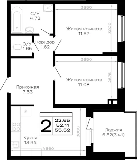 Планировка 2-к.кв