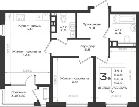 Планировка 3Е-к.кв