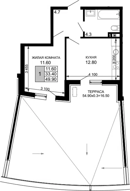 Планировка 1-к.кв