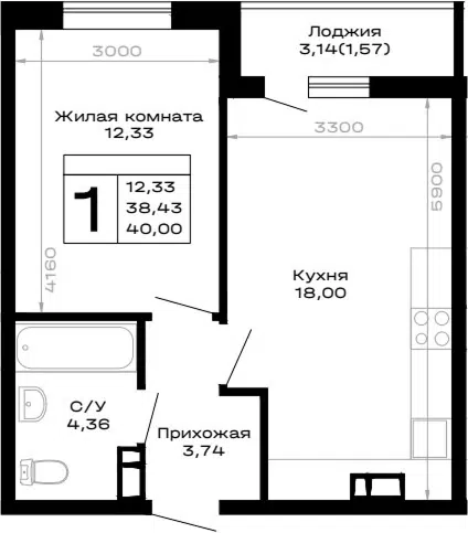 Планировка 1-к.кв