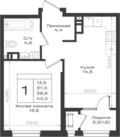 Планировка 1-к.кв