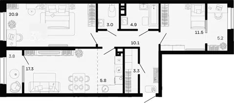 Планировка 3Е-к.кв