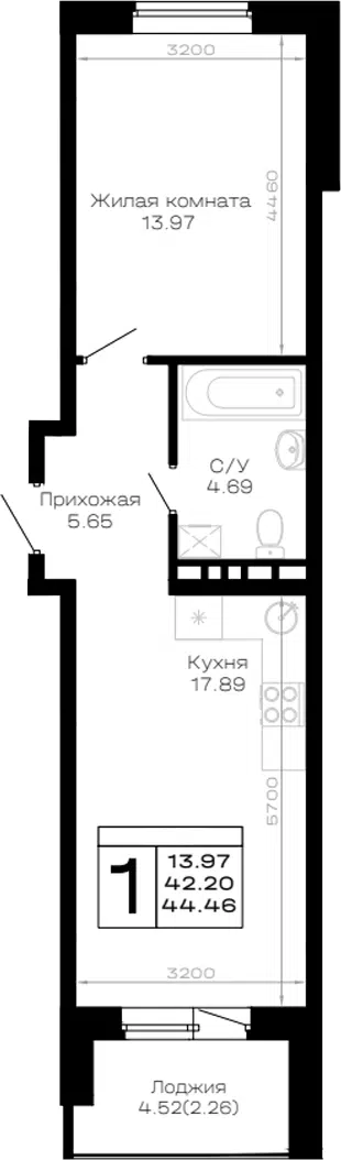 Планировка 1-к.кв