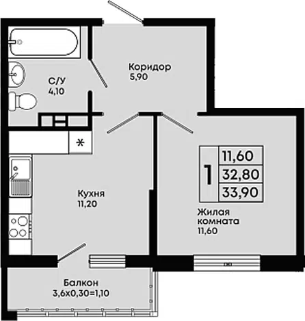Планировка 1-к.кв
