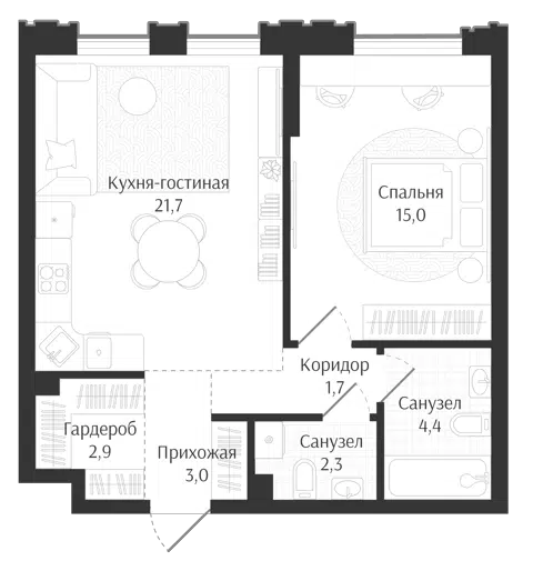 Планировка 2Е-к.кв