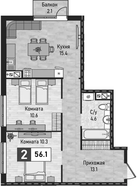 Планировка 2-к.кв