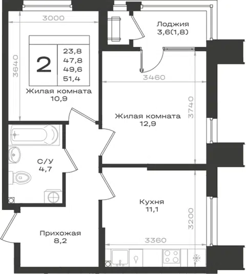 Планировка 2-к.кв