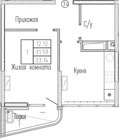 Планировка 1-к.кв