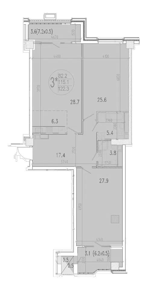 Планировка 3Е-к.кв