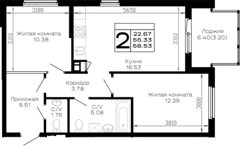 Планировка 2-к.кв