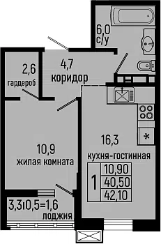 Планировка 1-к.кв