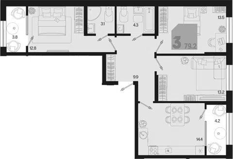 Планировка 3-к.кв