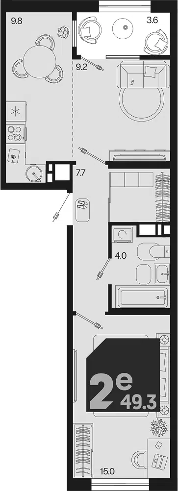 Планировка 2Е-к.кв