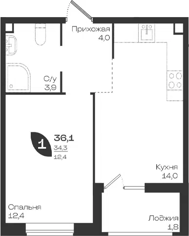 Планировка 1-к.кв