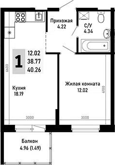 Планировка 1-к.кв