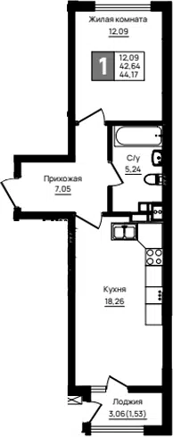 Планировка 1-к.кв