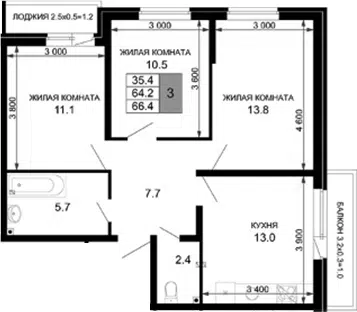 Планировка 3-к.кв