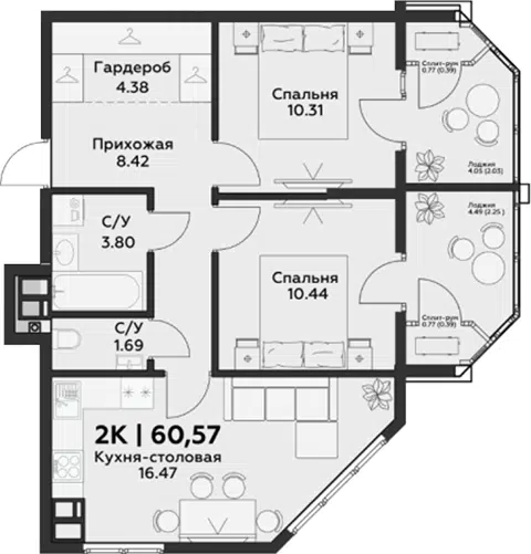 Планировка 3Е-к.кв