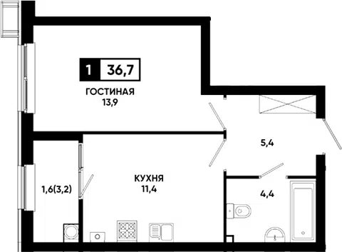 Планировка 1-к.кв