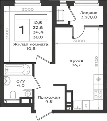Планировка 1-к.кв