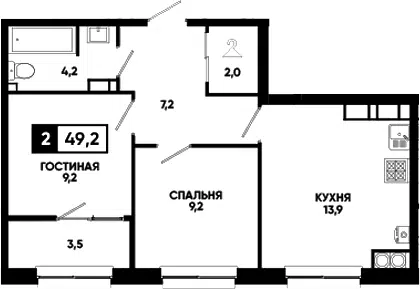 Планировка: 2-к.кв