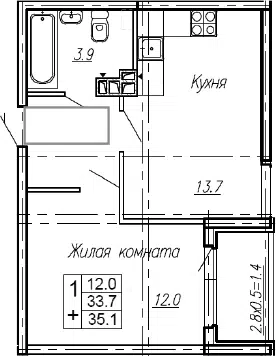 Планировка 1-к.кв