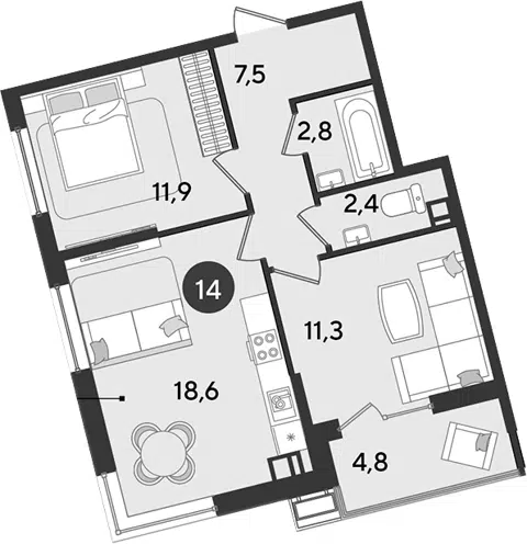 Планировка 3Е-к.кв