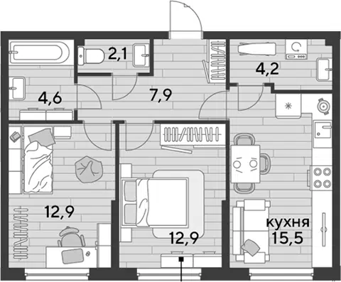 Планировка: 3Е-к.кв