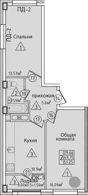 Планировка 2-к.кв