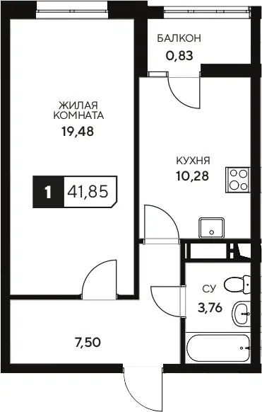 Планировка 1-к.кв