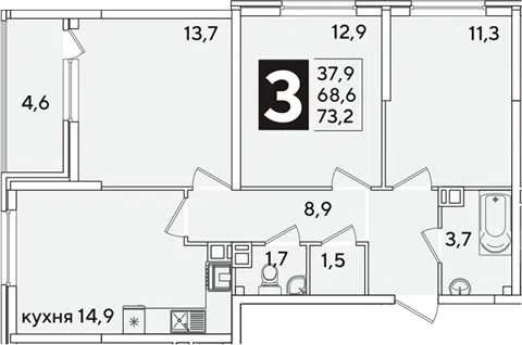 Планировка 3-к.кв