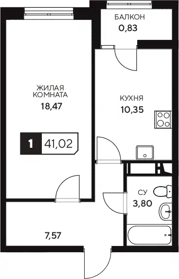 Планировка 1-к.кв