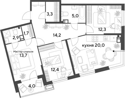 Планировка 4Е-к.кв