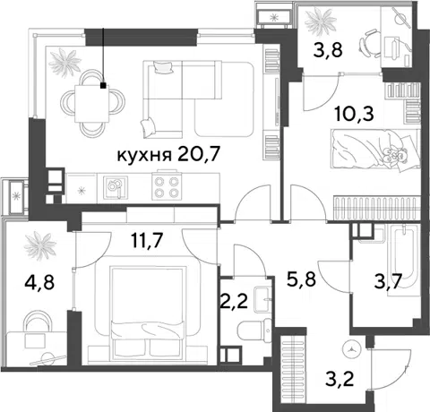 Планировка 3Е-к.кв