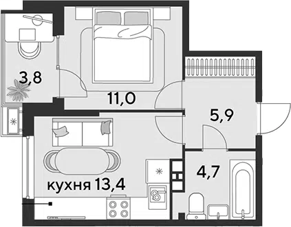 Планировка 1-к.кв