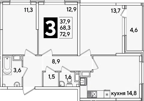 Планировка 3-к.кв