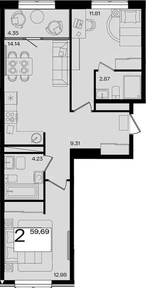 Планировка 3Е-к.кв