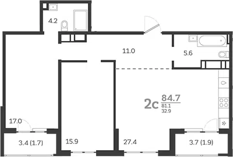 Планировка 3Е-к.кв