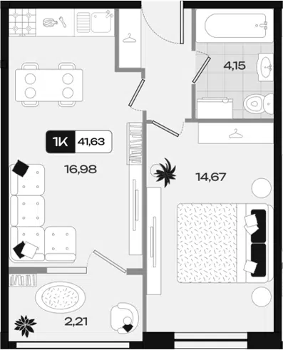 Планировка 1-к.кв