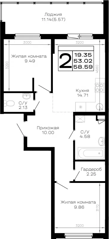 Планировка 2-к.кв