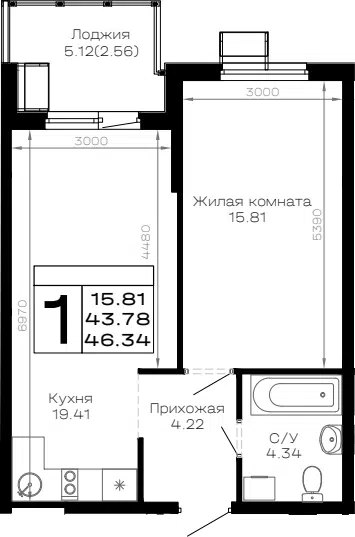 Планировка 1-к.кв