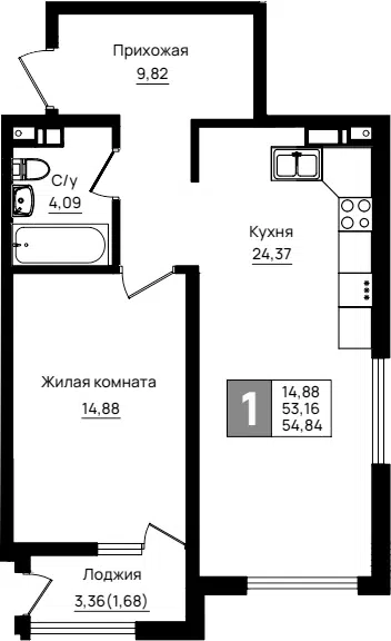 Планировка 1-к.кв