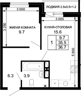 Планировка 1-к.кв