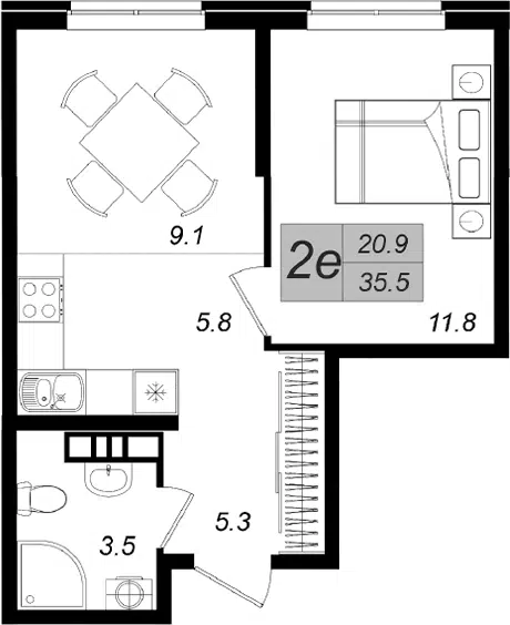 Планировка 2Е-к.кв