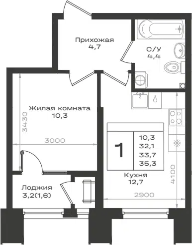 Планировка 1-к.кв