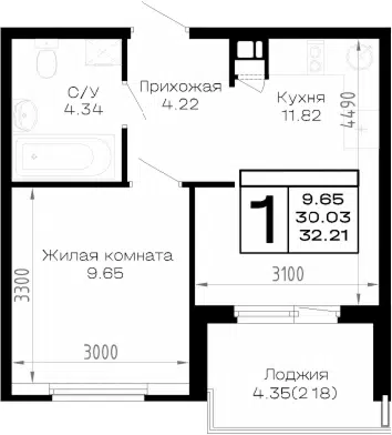 Планировка 1-к.кв