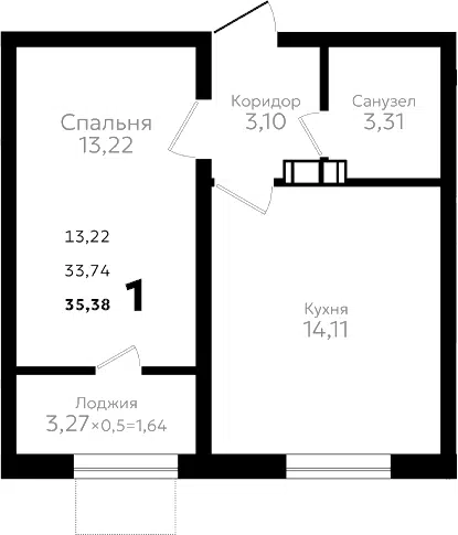 Планировка 1-к.кв