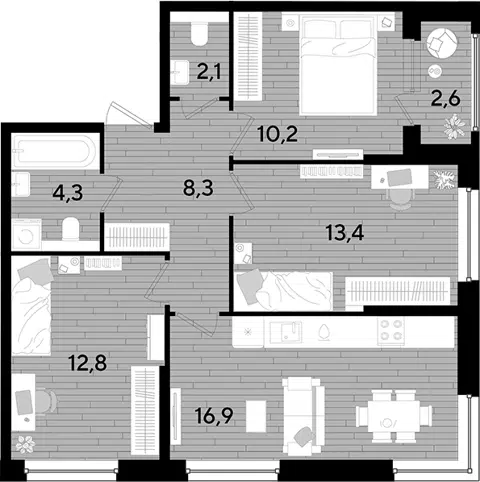 Планировка 3-к.кв