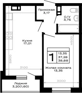 Планировка 1-к.кв