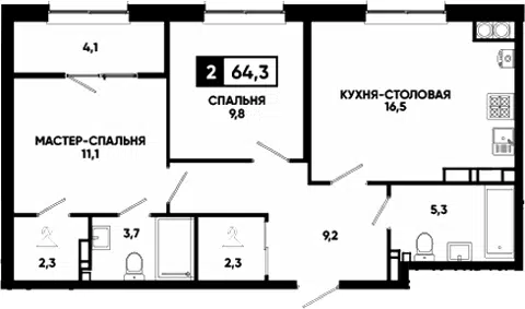Планировка 3Е-к.кв